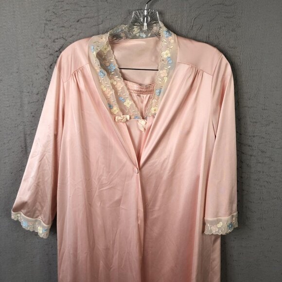 VINTAGE Vanity Fair 3 Piece Pajama Set Womens 34 Pink Nylon Robe Made USA 90s - Picture 16 of 16